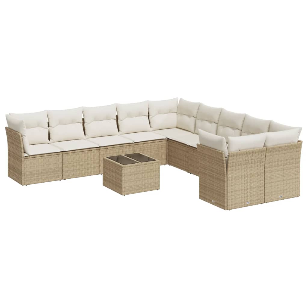 10-delige Loungeset met kussens poly rattan