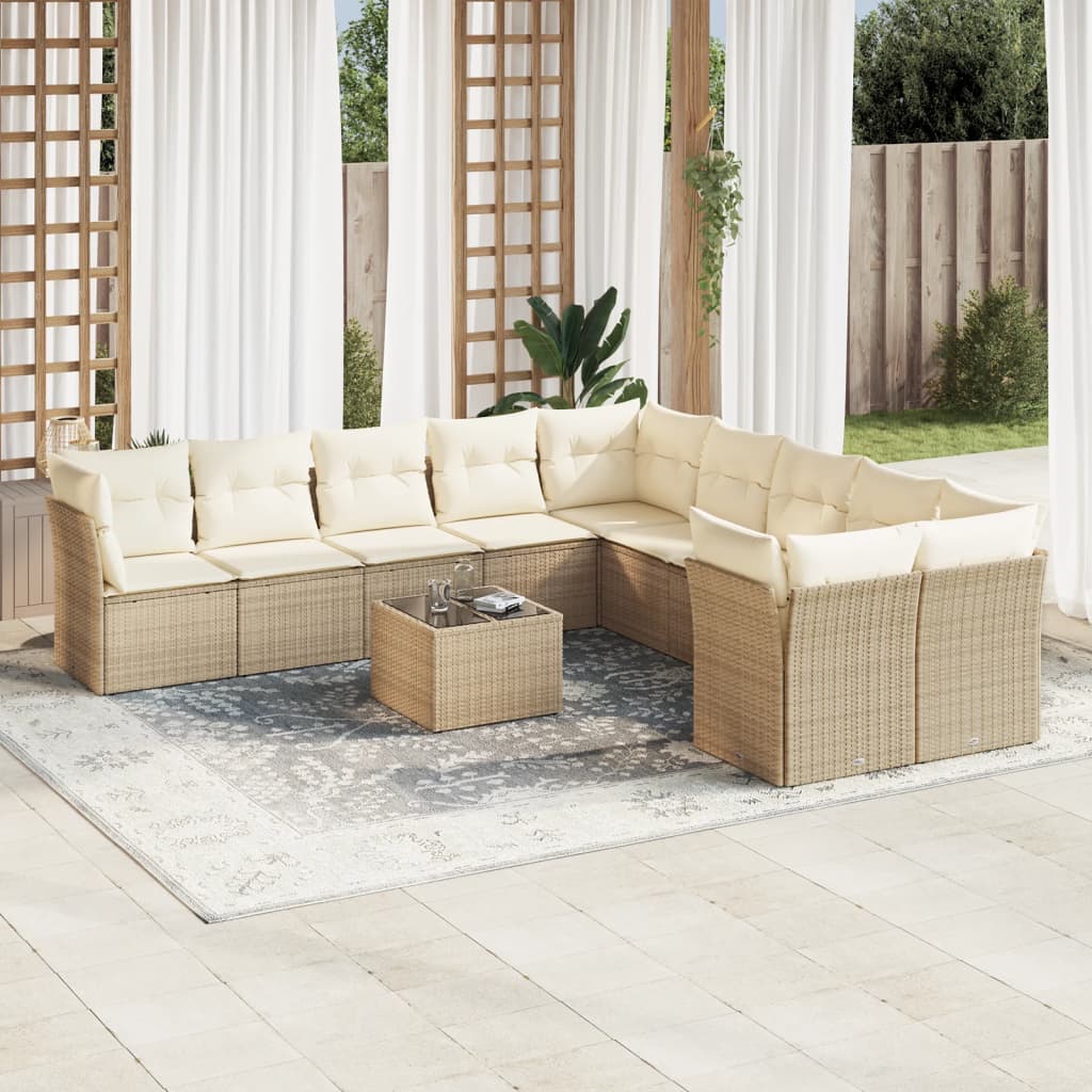 10-delige Loungeset met kussens poly rattan