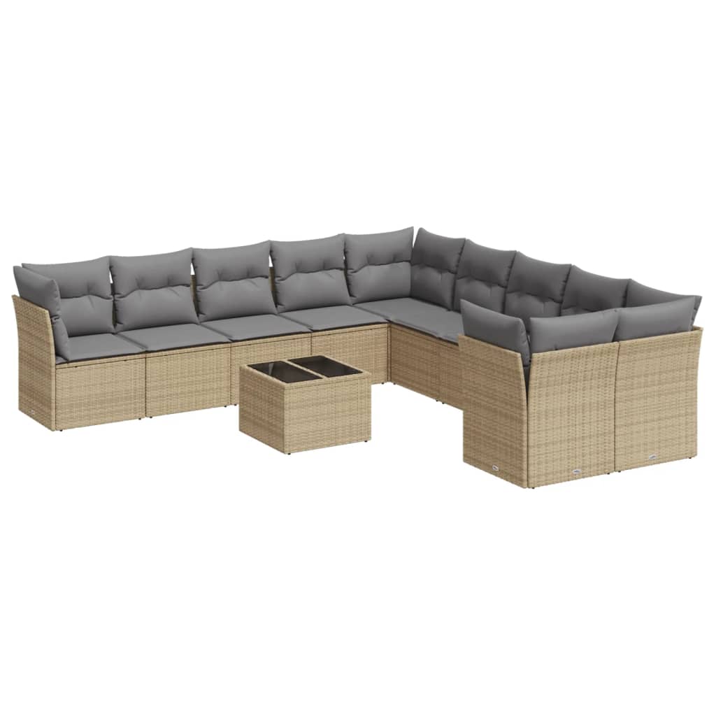 10-delige Loungeset met kussens poly rattan