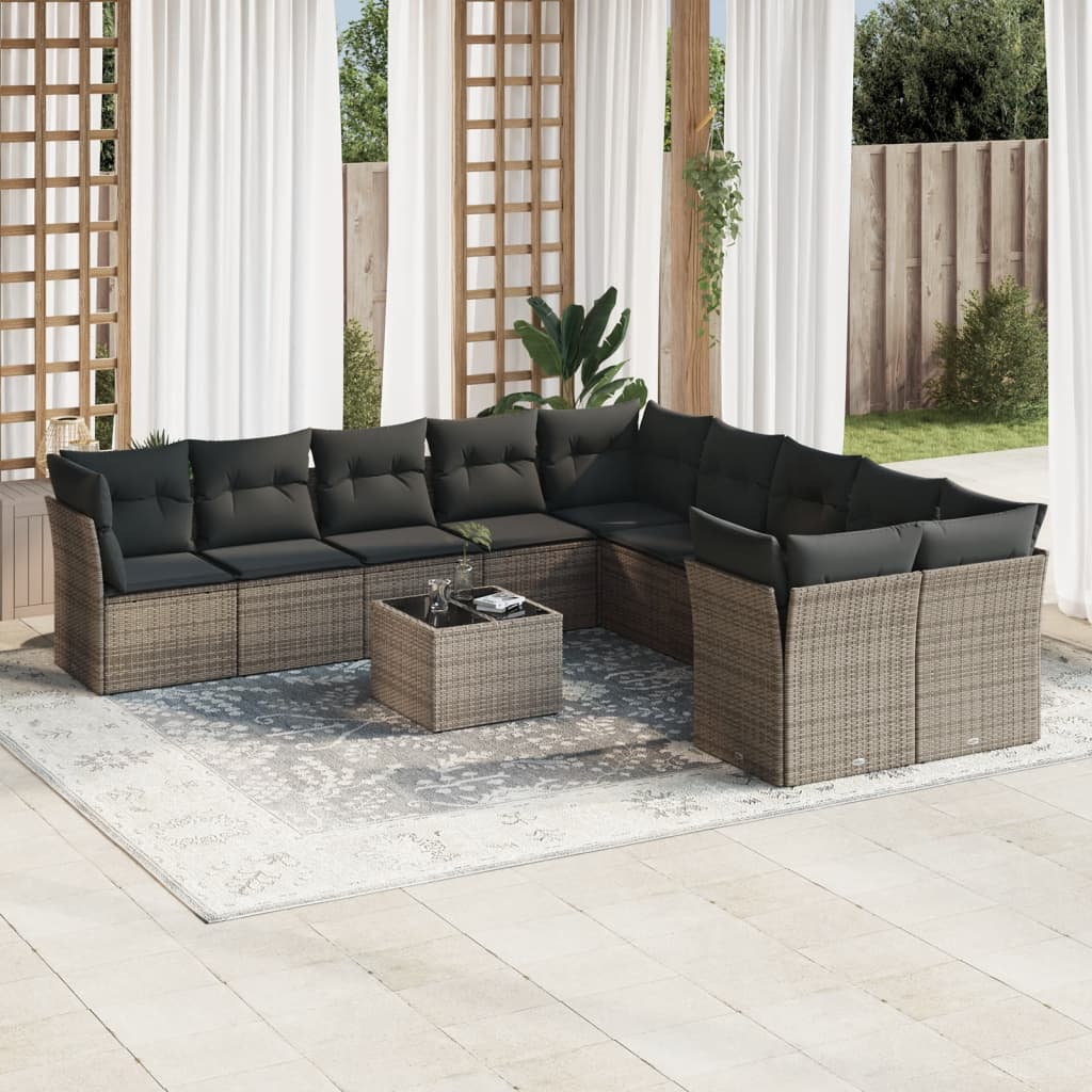 10-delige Loungeset met kussens poly rattan