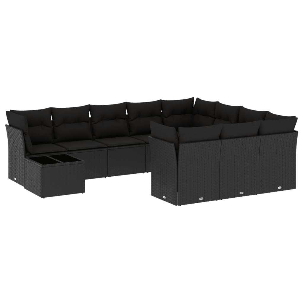 11-delige Loungeset met kussens poly rattan grijs