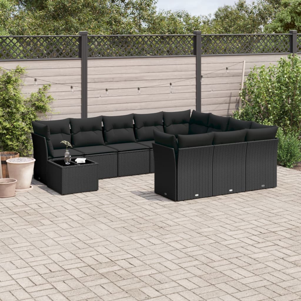 11-delige Loungeset met kussens poly rattan grijs