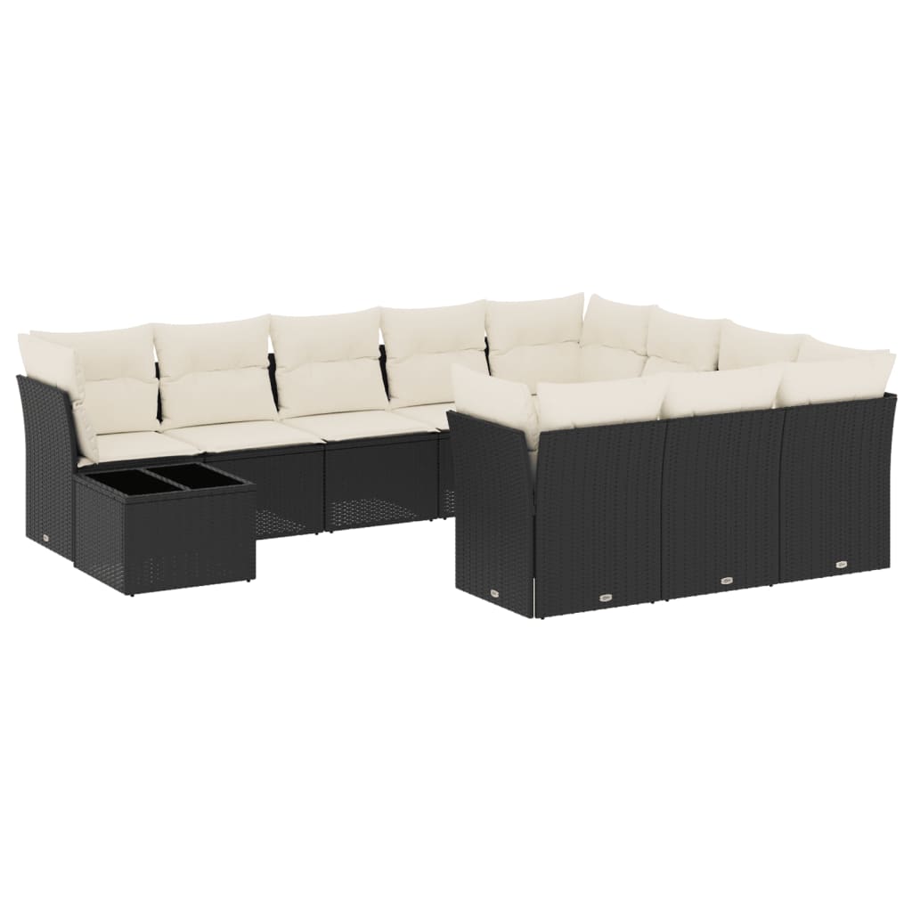 11-delige Loungeset met kussens poly rattan zwart