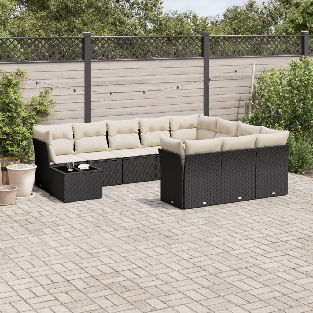 11-delige Loungeset met kussens poly rattan grijs