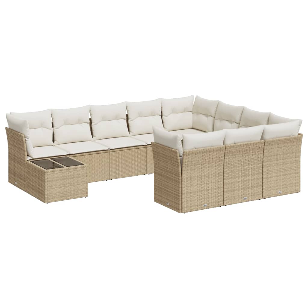 11-delige Loungeset met kussens poly rattan zwart