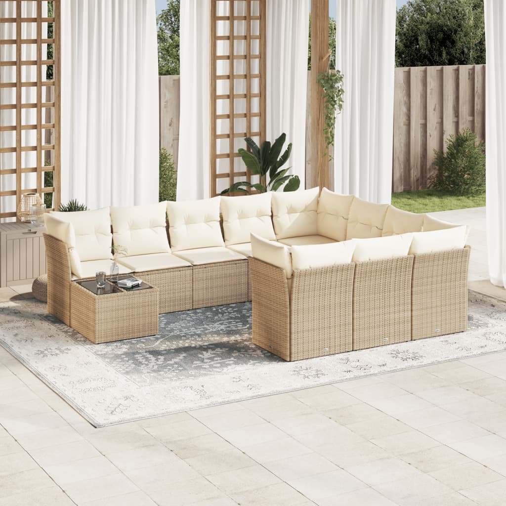 11-delige Loungeset met kussens poly rattan zwart