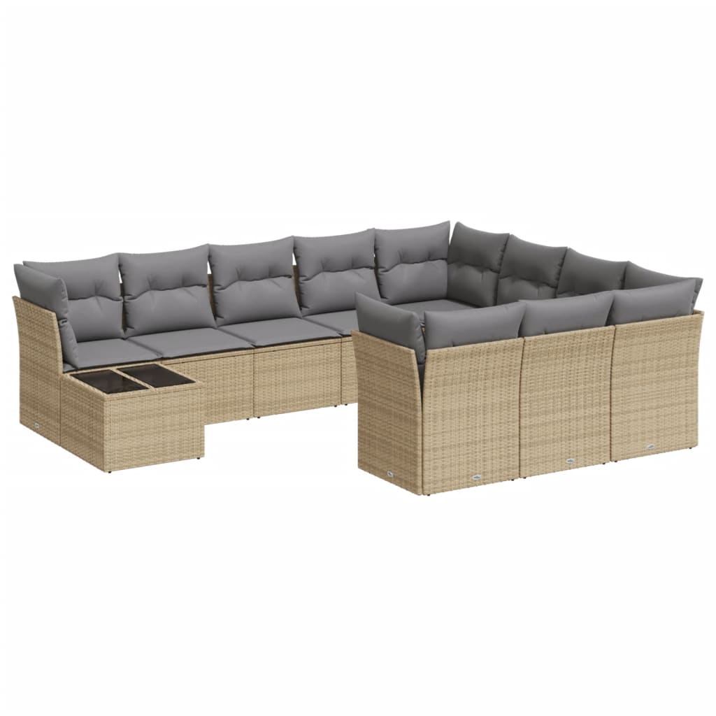 11-delige Loungeset met kussens poly rattan grijs