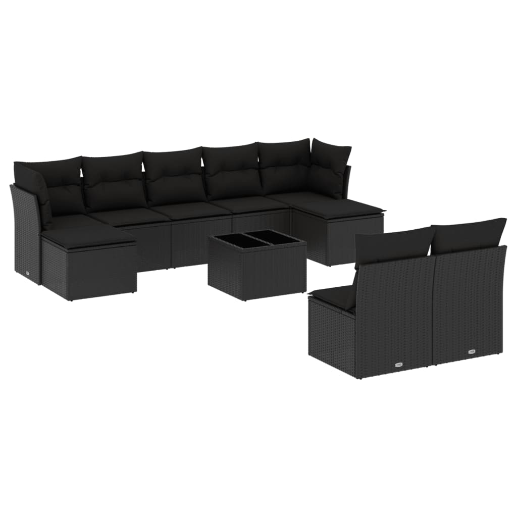 10-delige Loungeset met kussens poly rattan