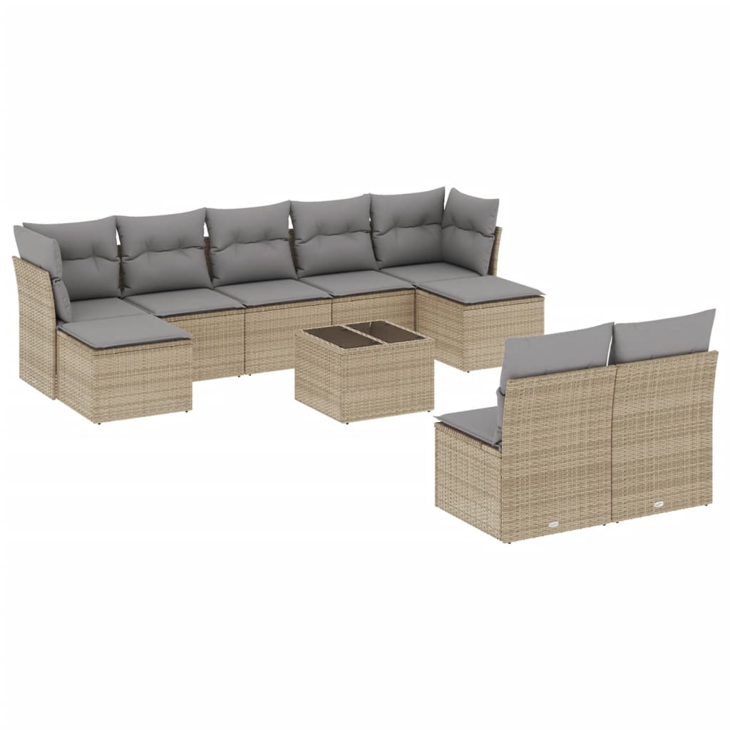 10-delige Loungeset met kussens poly rattan