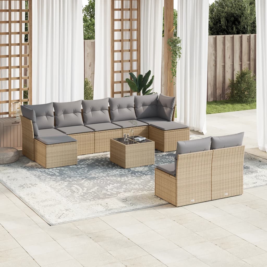 10-delige Loungeset met kussens poly rattan