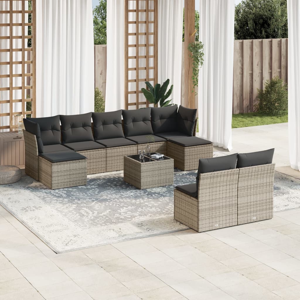 10-delige Loungeset met kussens poly rattan