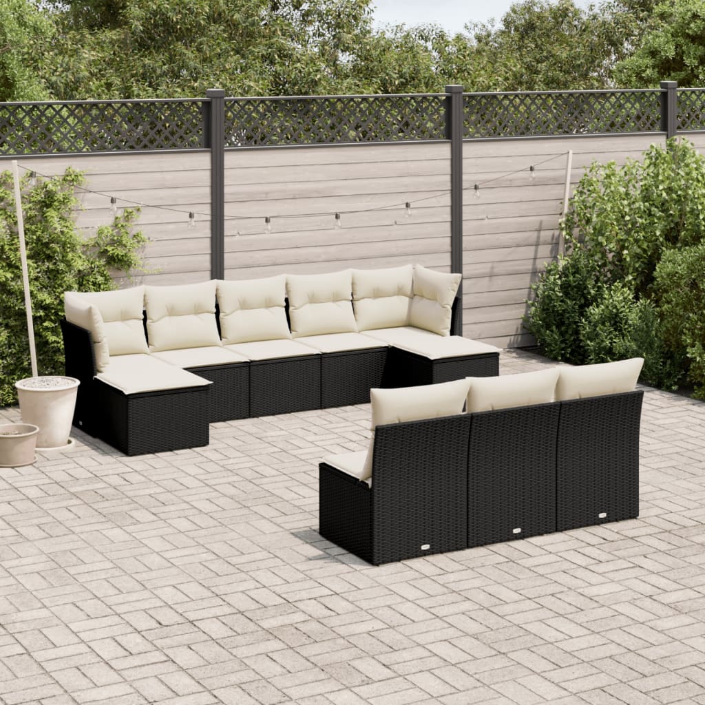 11-delige Tuinset met kussens poly rattan beige