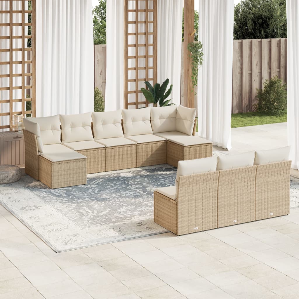 11-delige Tuinset met kussens poly rattan beige