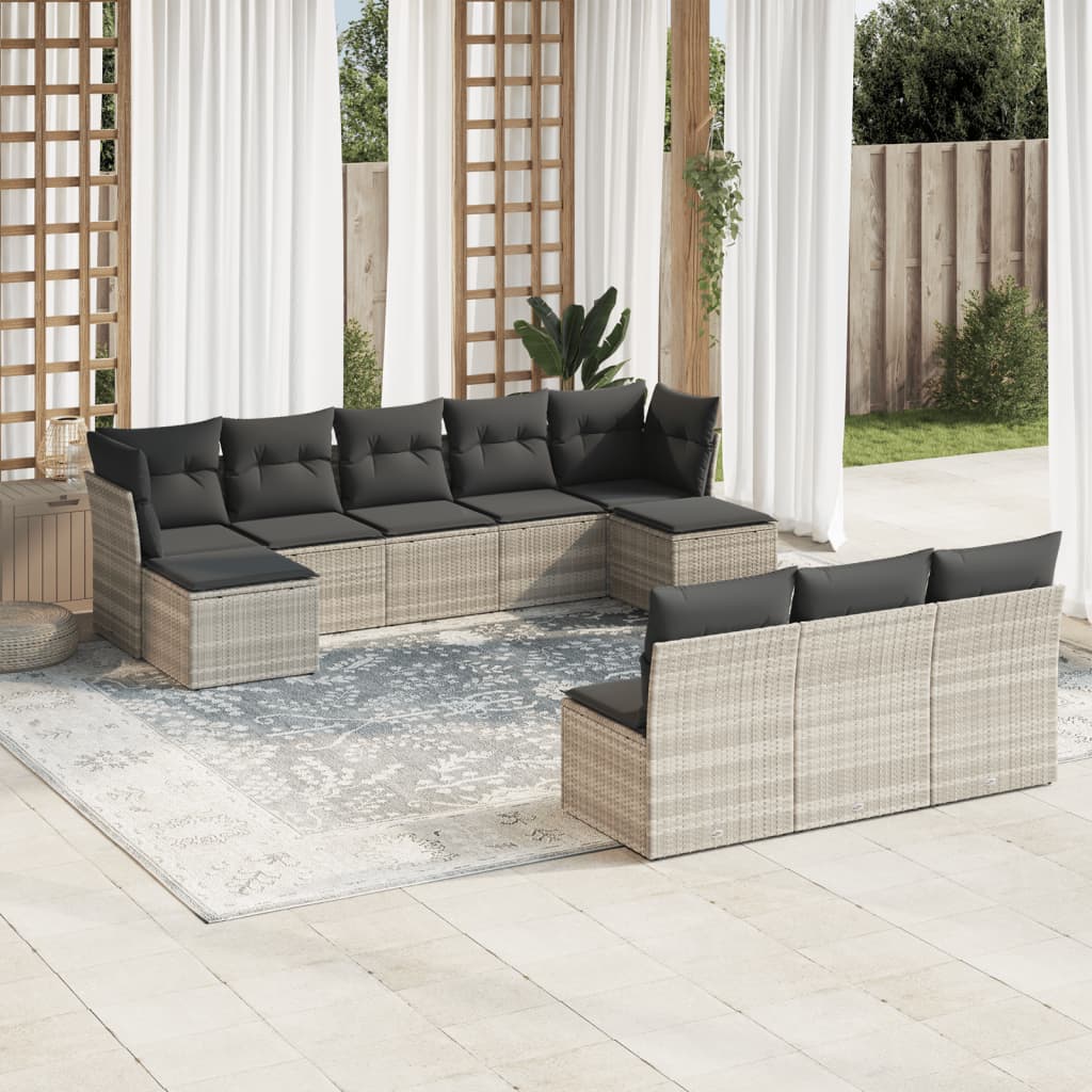 11-delige Tuinset met kussens poly rattan beige