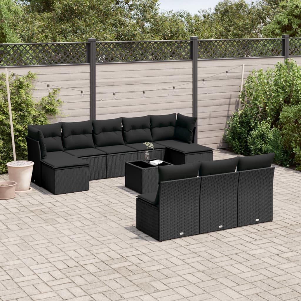 11-delige Tuinset met kussens poly rattan beige