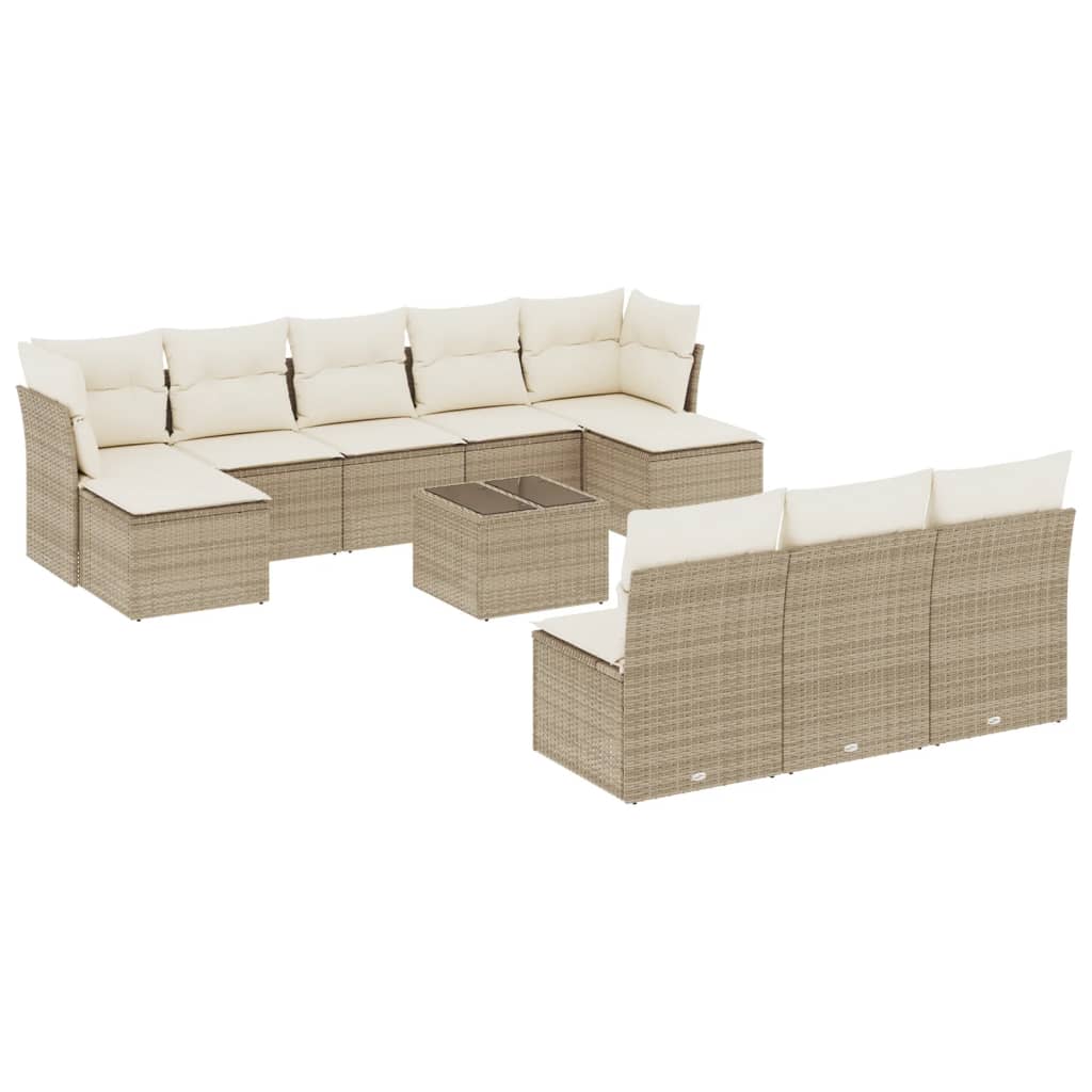 11-delige Tuinset met kussens poly rattan beige