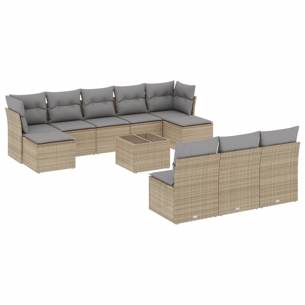 11-delige Tuinset met kussens poly rattan beige