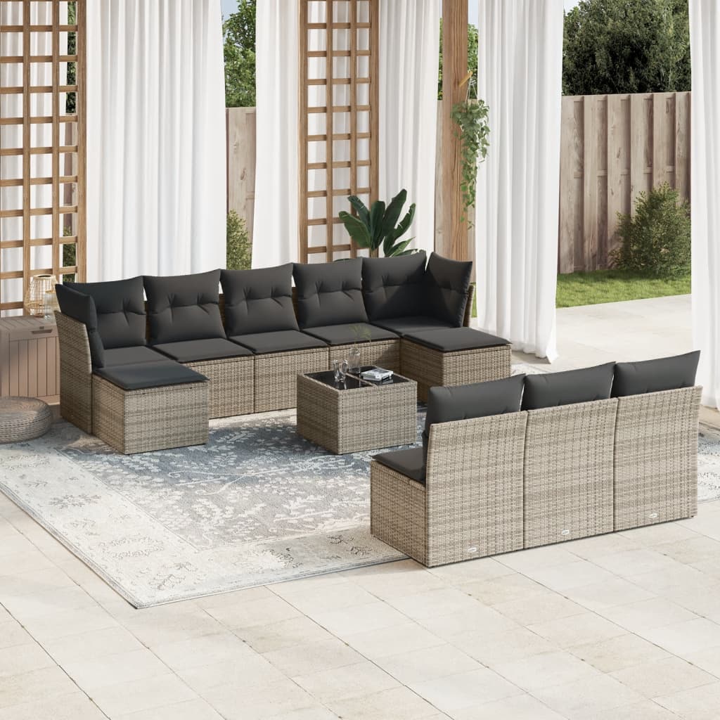 11-delige Tuinset met kussens poly rattan beige