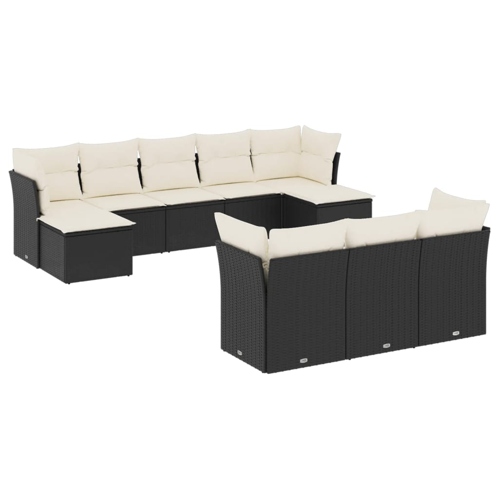 11-delige Loungeset met kussens poly rattan zwart