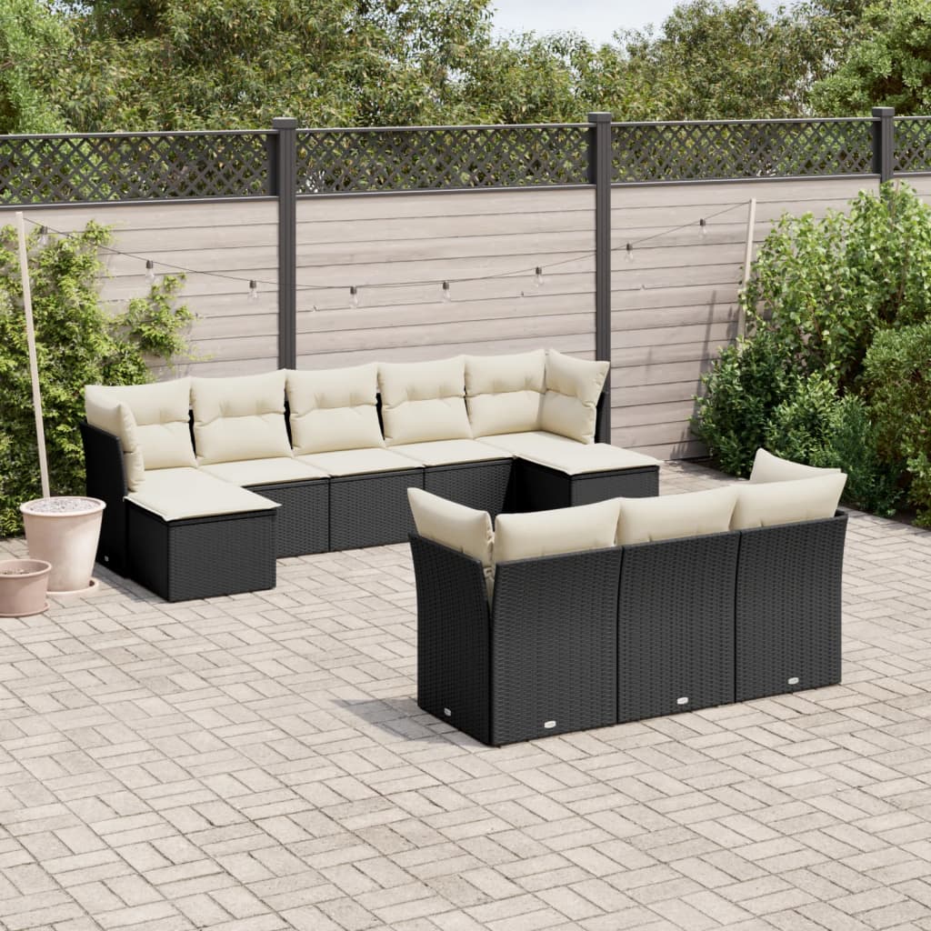 11-delige Loungeset met kussens poly rattan zwart