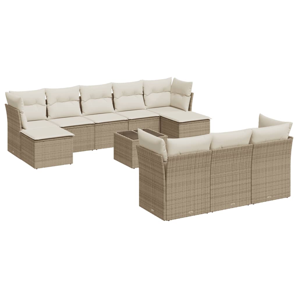 10-delige Loungeset met kussens poly rattan