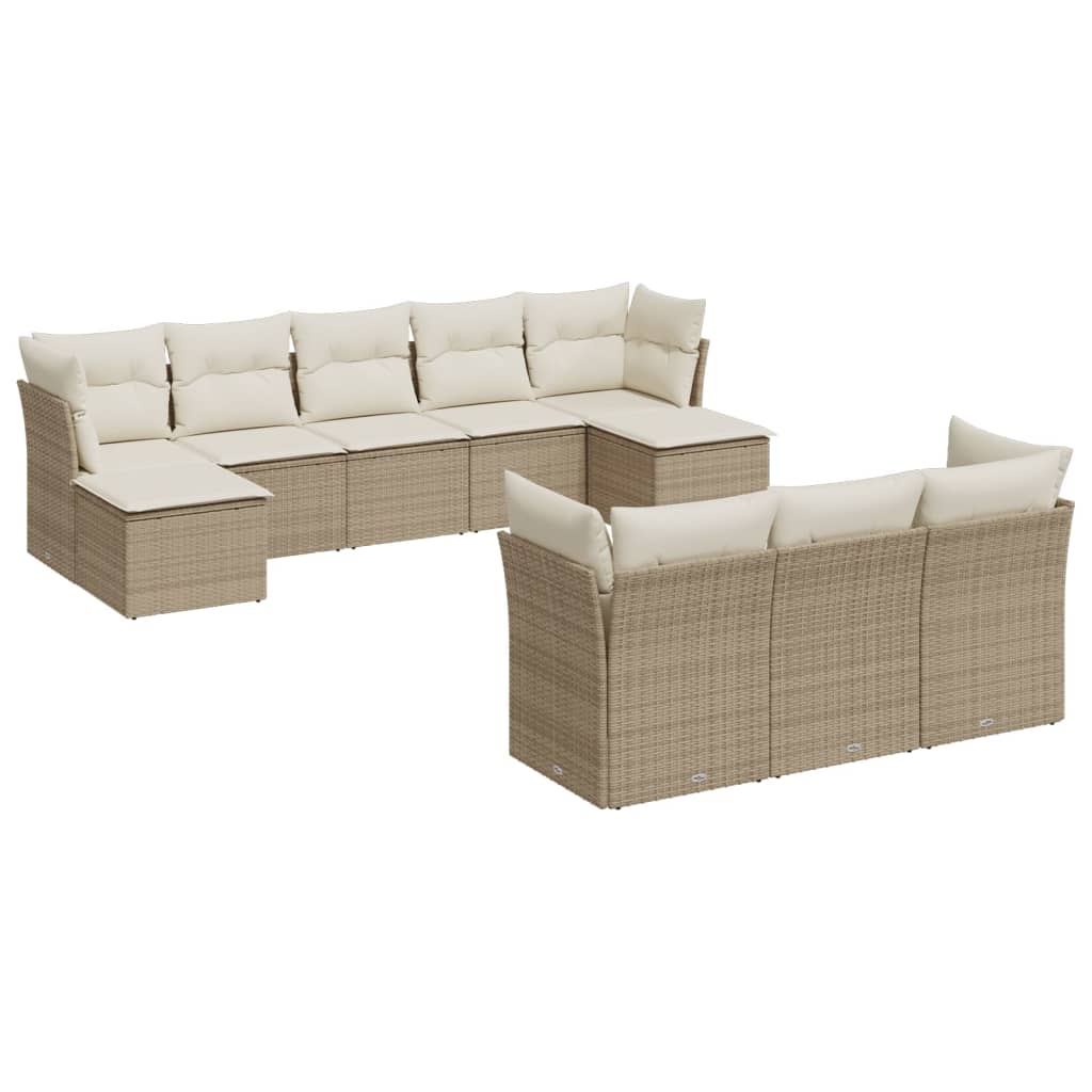 11-delige Loungeset met kussens poly rattan zwart