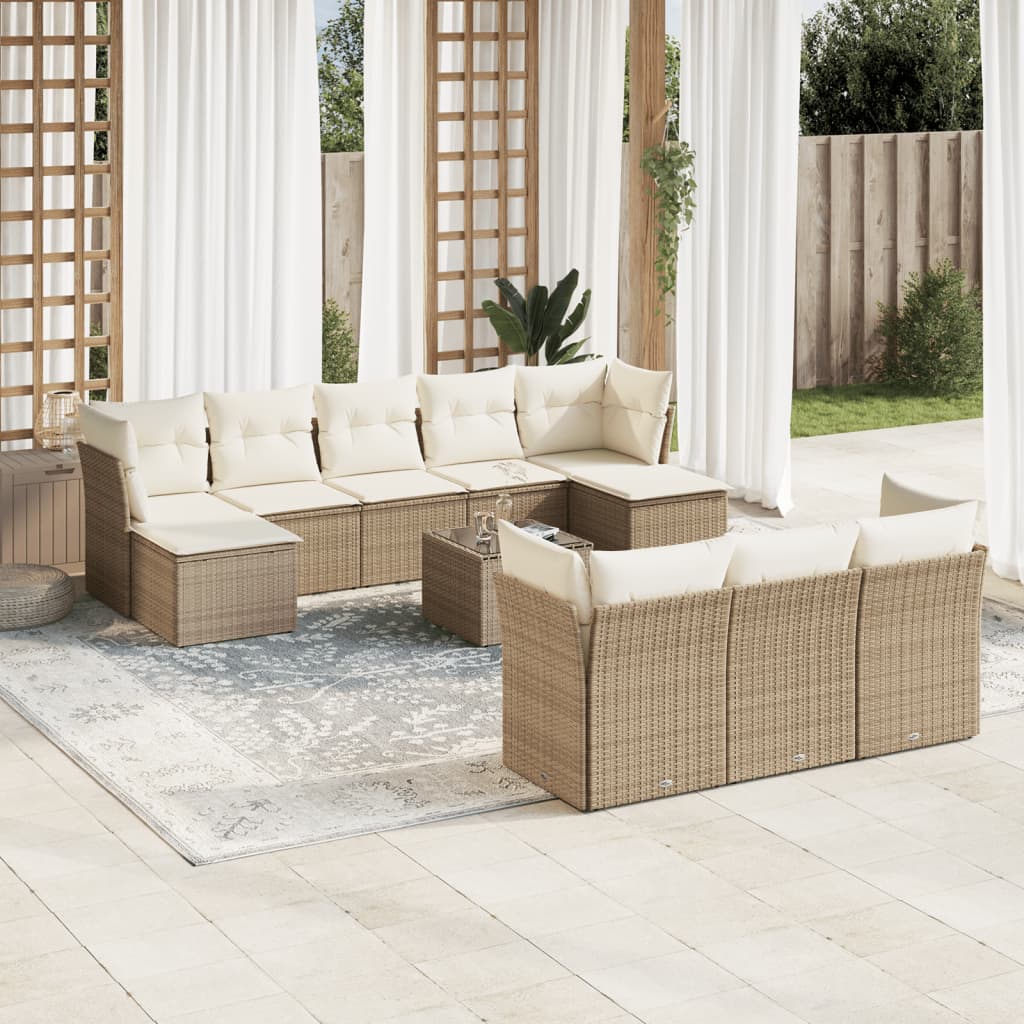 10-delige Loungeset met kussens poly rattan