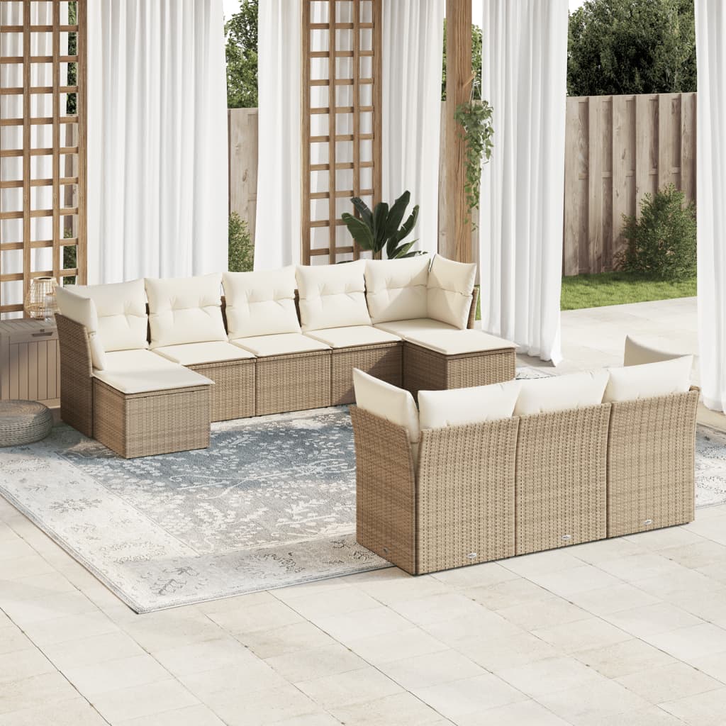 11-delige Loungeset met kussens poly rattan zwart