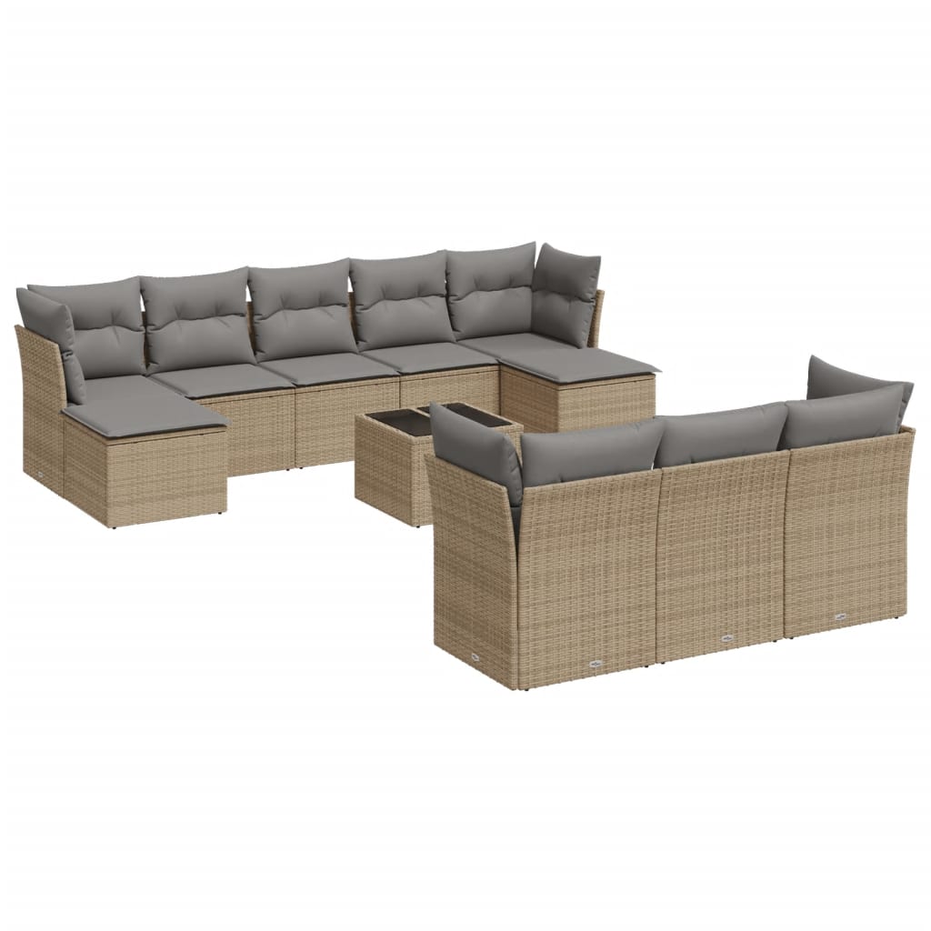 10-delige Loungeset met kussens poly rattan