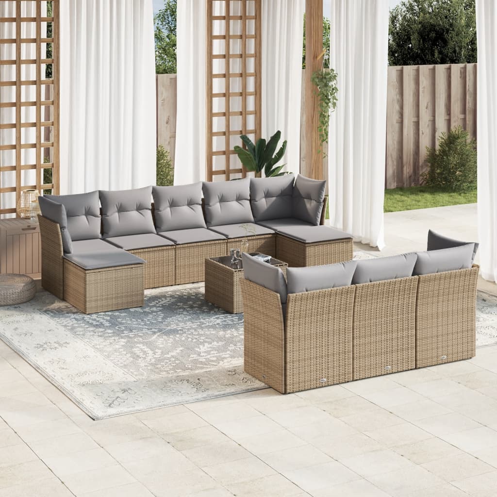 10-delige Loungeset met kussens poly rattan