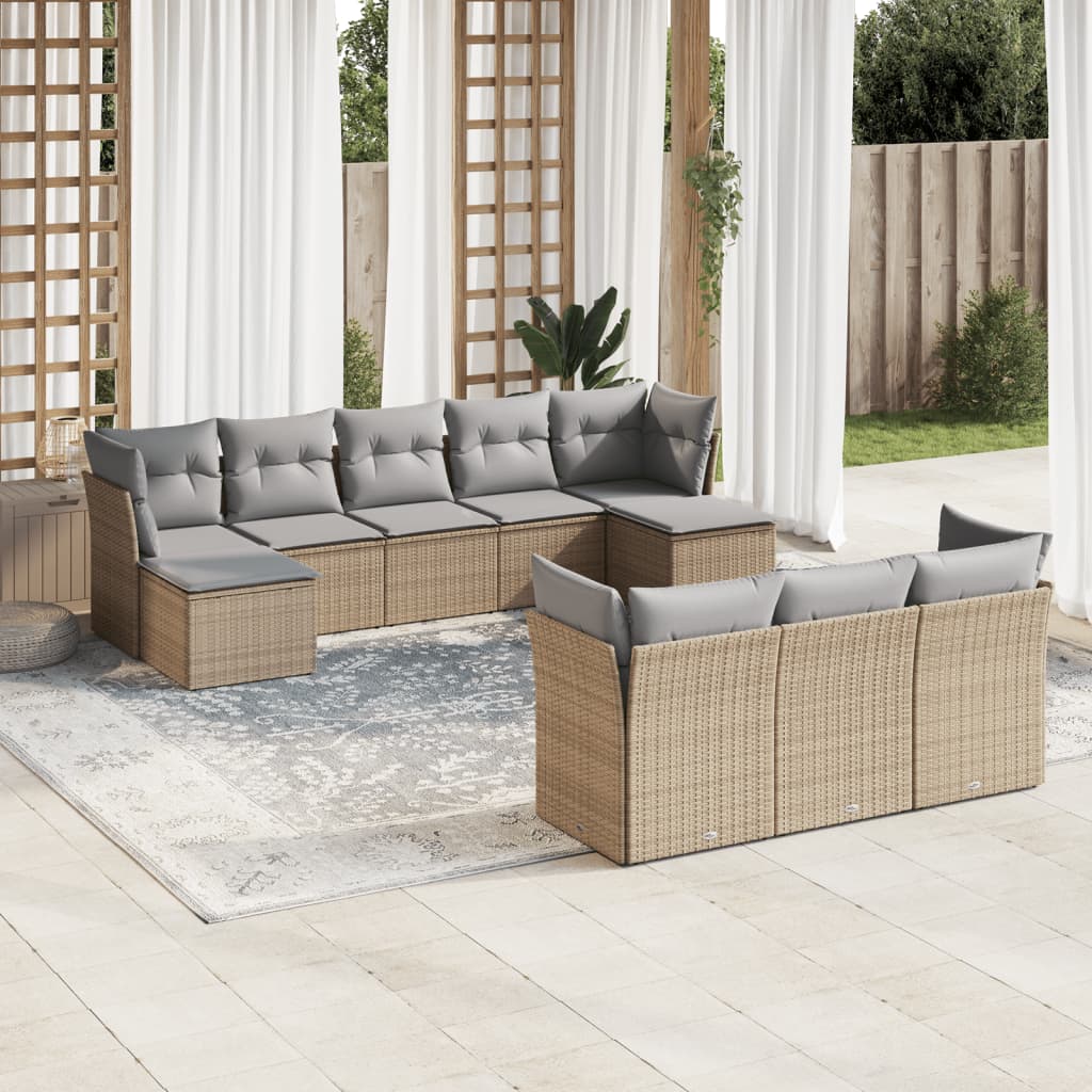 11-delige Loungeset met kussens poly rattan zwart