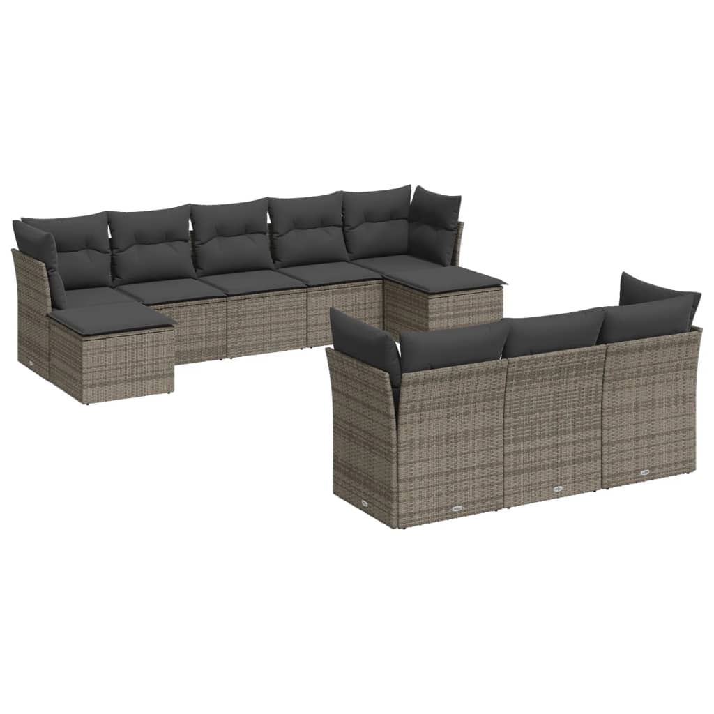 10-delige Loungeset met kussens poly rattan