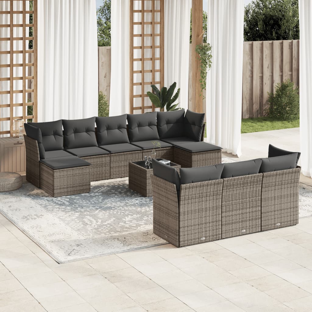 10-delige Loungeset met kussens poly rattan