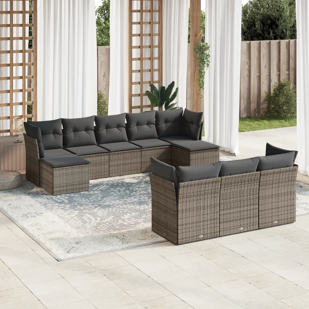 10-delige Loungeset met kussens poly rattan