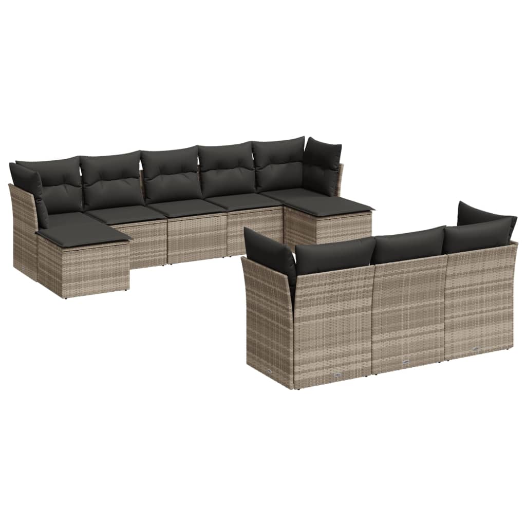 11-delige Loungeset met kussens poly rattan zwart