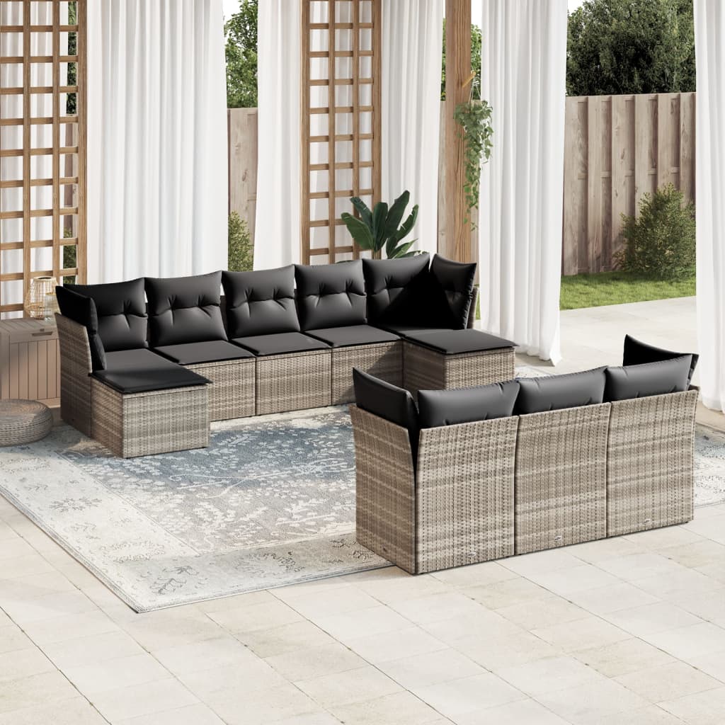 11-delige Loungeset met kussens poly rattan zwart