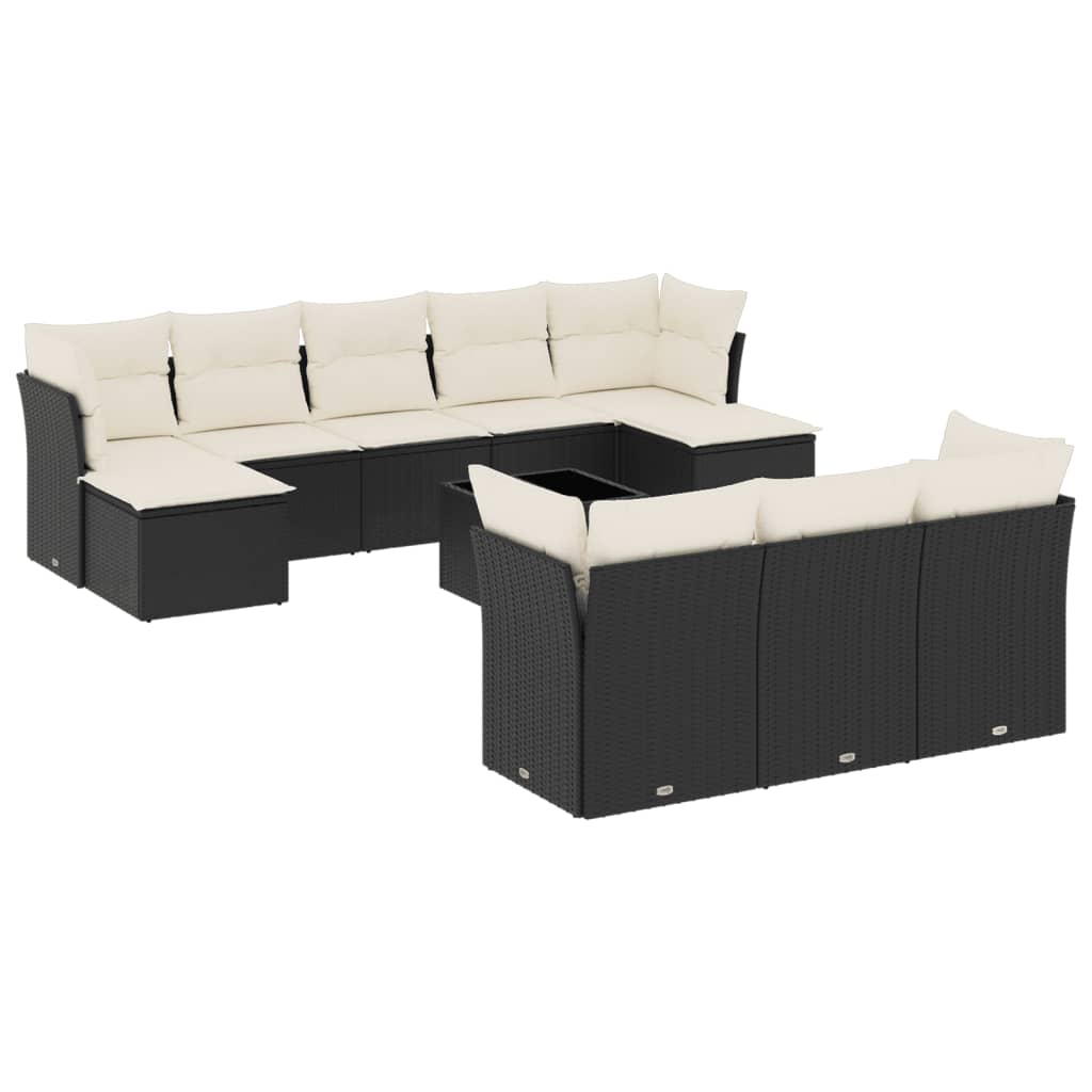 11-delige Loungeset met kussens poly rattan zwart