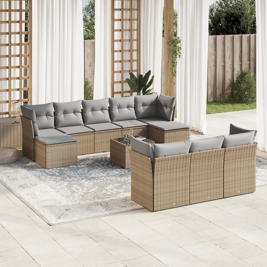 11-delige Loungeset met kussens poly rattan zwart