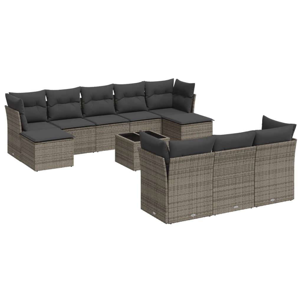 11-delige Loungeset met kussens poly rattan zwart