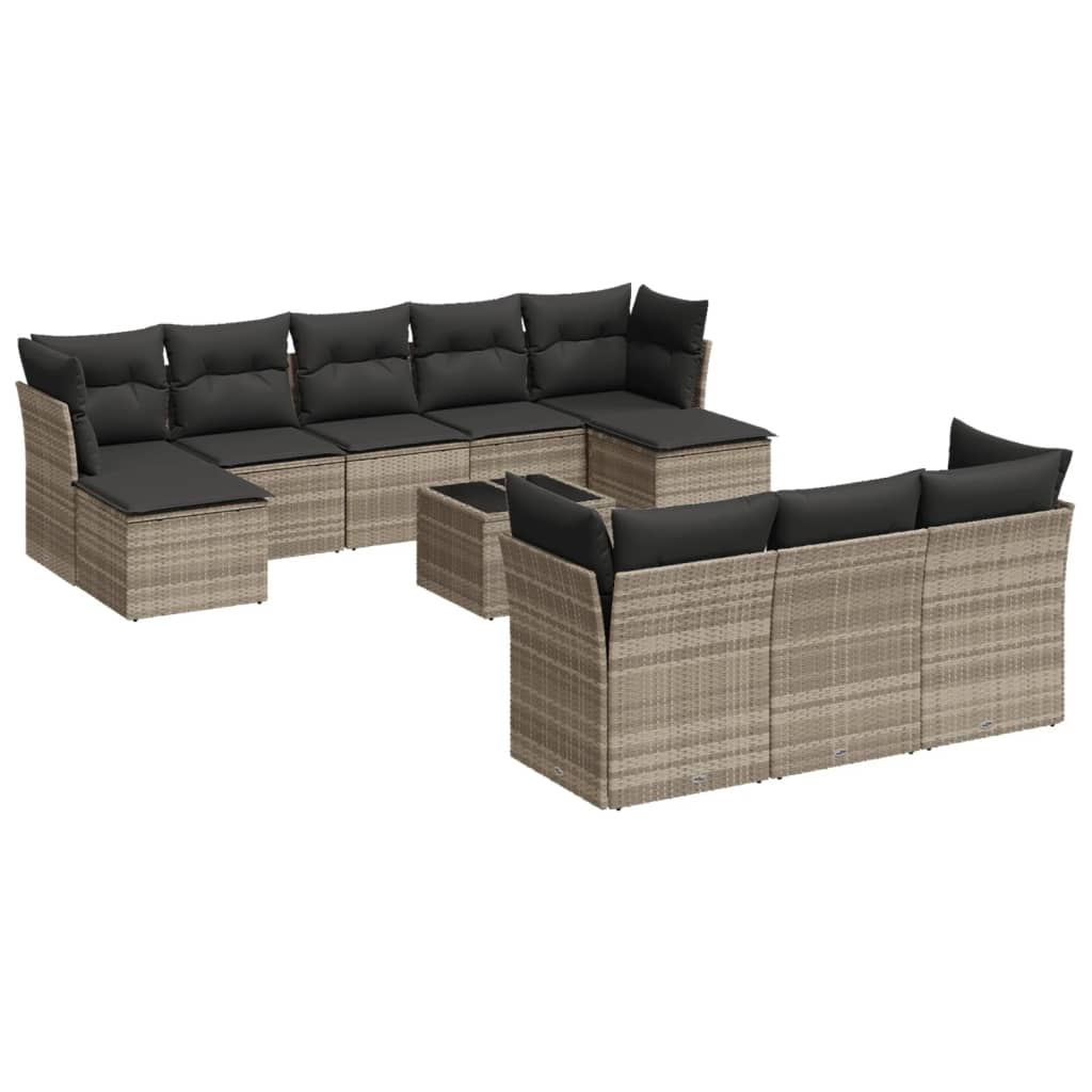 11-delige Loungeset met kussens poly rattan zwart