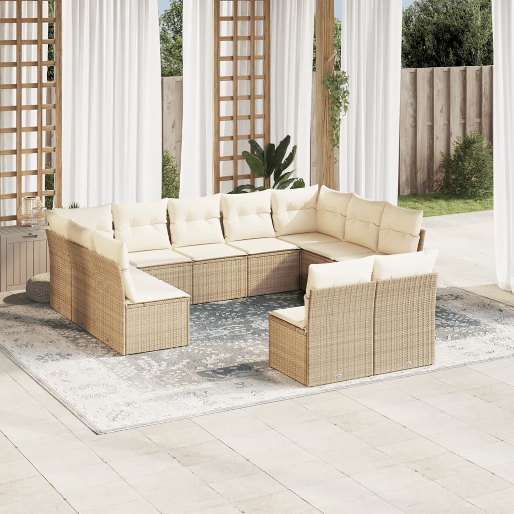 12-delige Loungeset met kussens poly rattan grijs