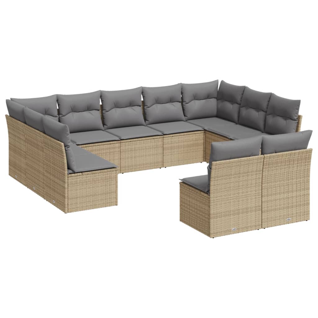 12-delige Loungeset met kussens poly rattan grijs