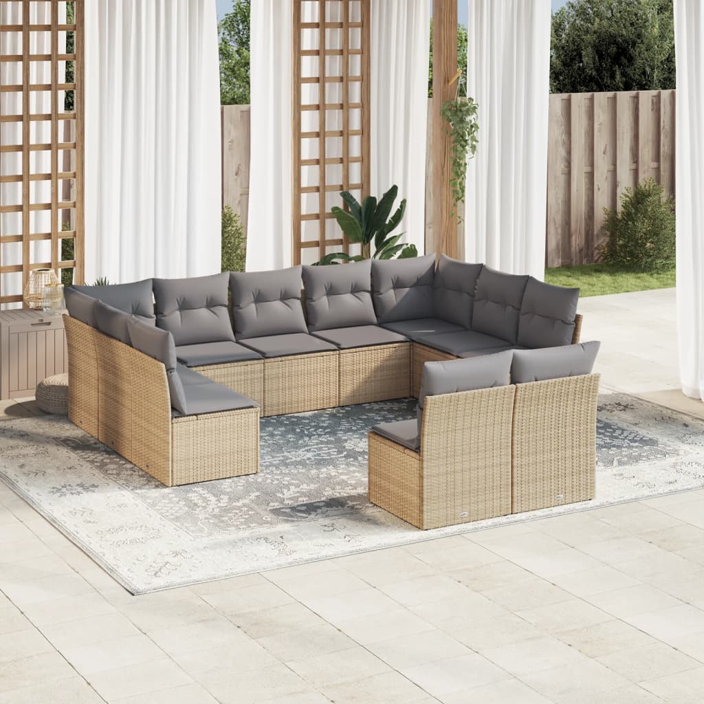 12-delige Loungeset met kussens poly rattan grijs