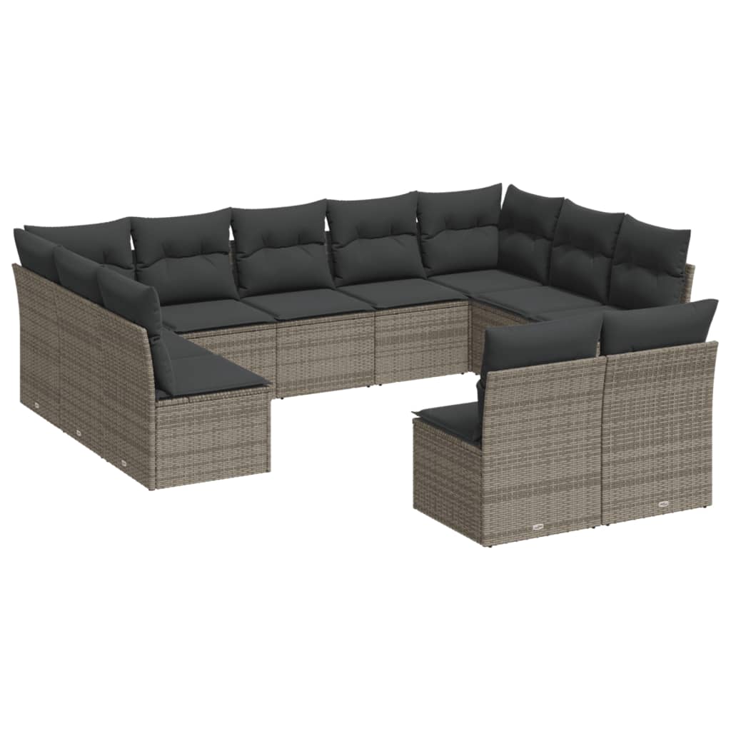 12-delige Loungeset met kussens poly rattan grijs