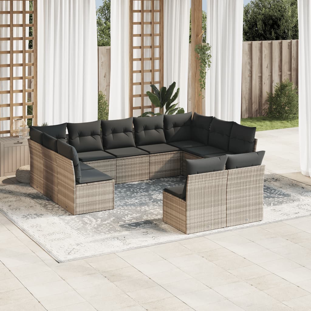 12-delige Loungeset met kussens poly rattan grijs