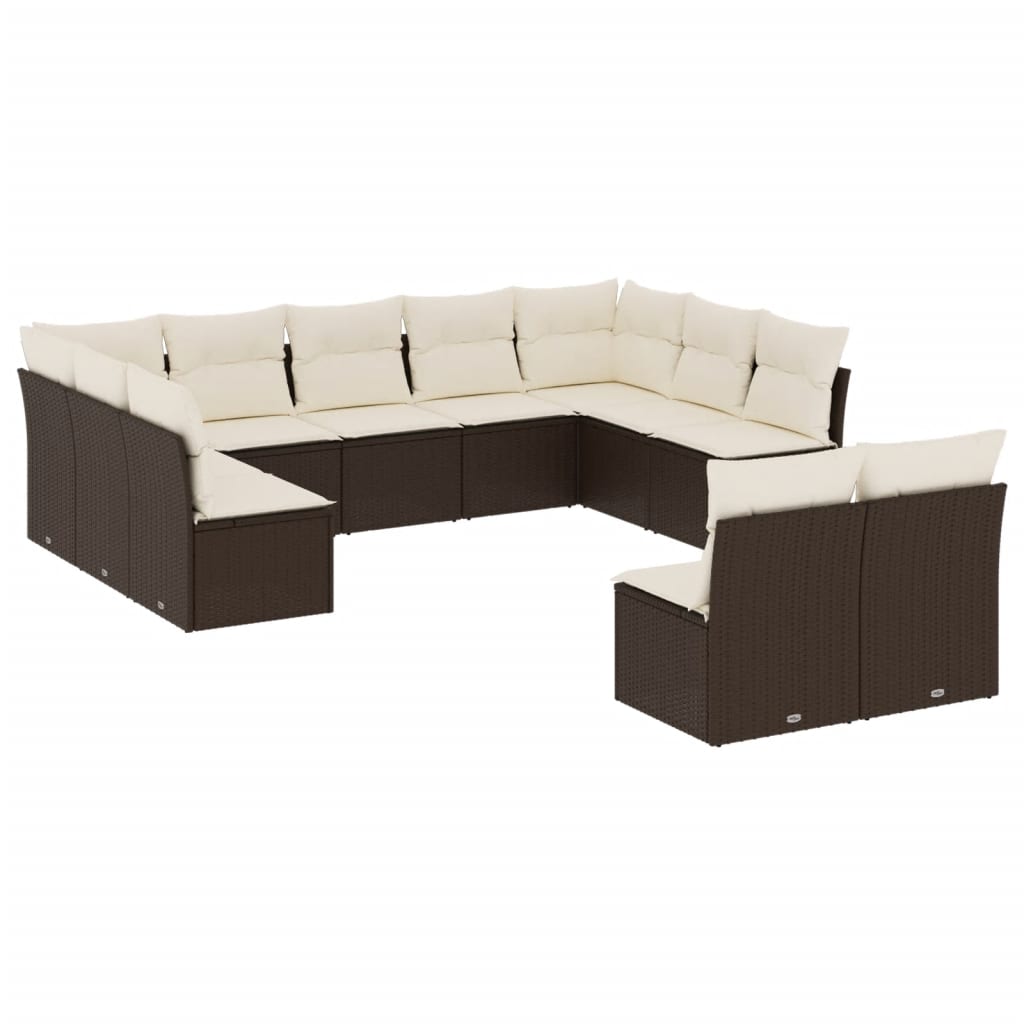 11-delige Loungeset met kussens poly rattan bruin