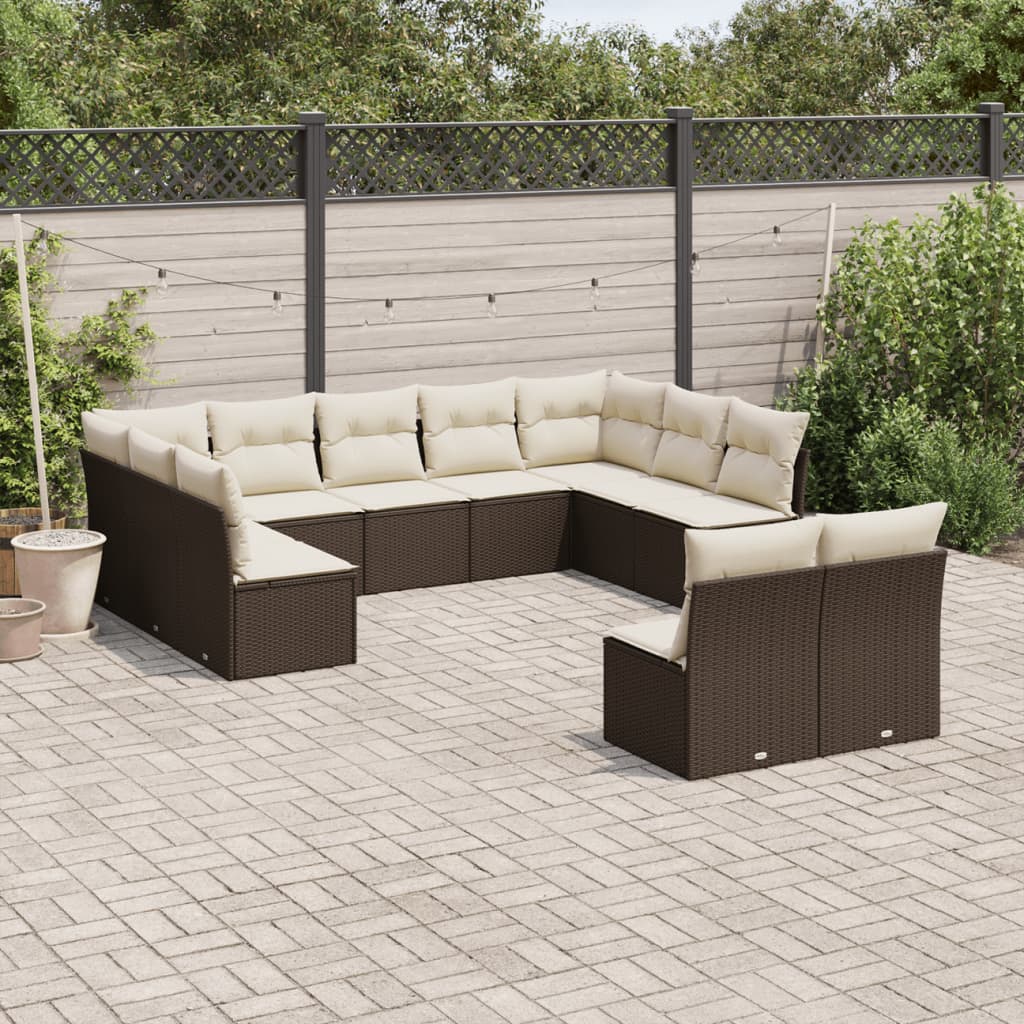 11-delige Loungeset met kussens poly rattan bruin