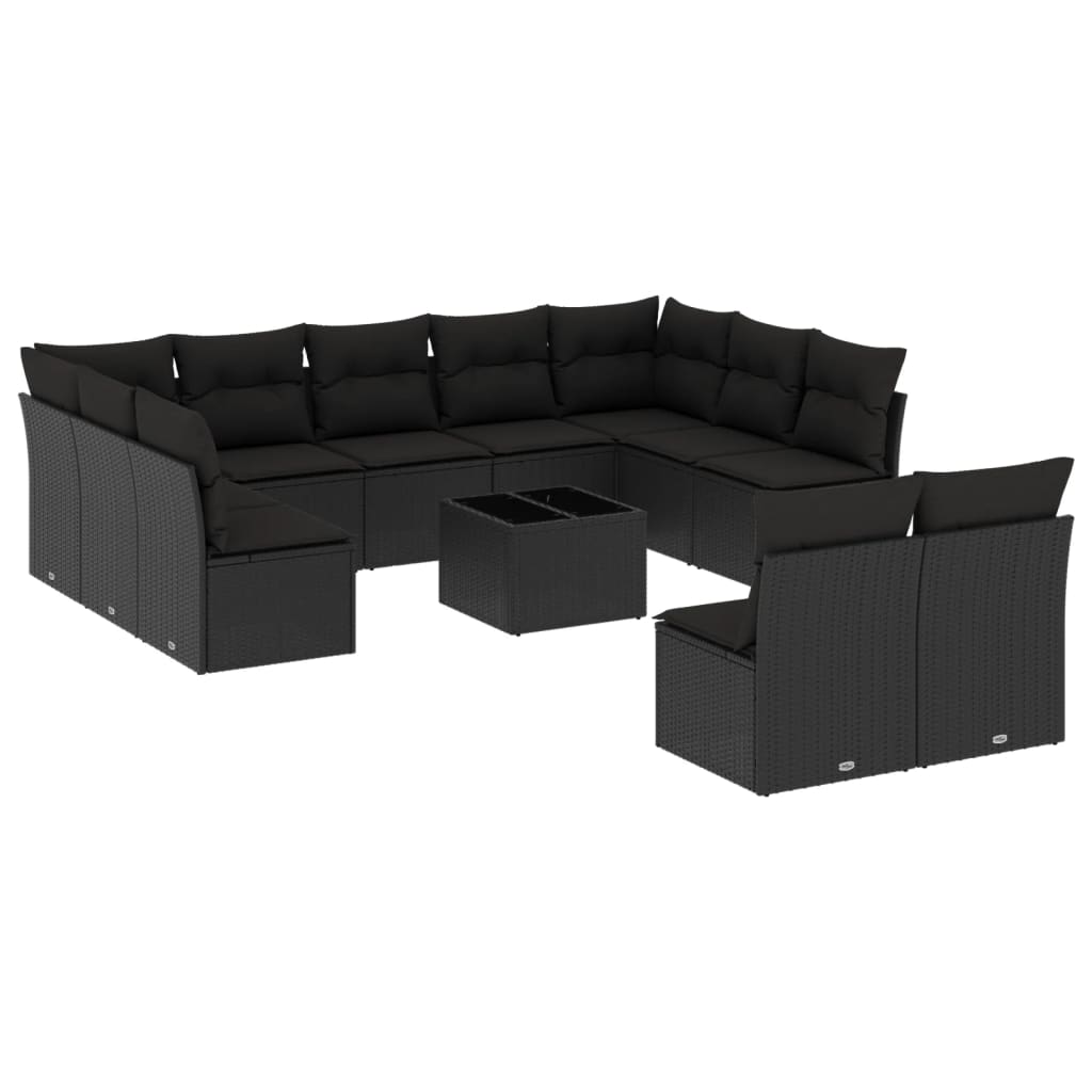 12-delige Loungeset met kussens poly rattan grijs