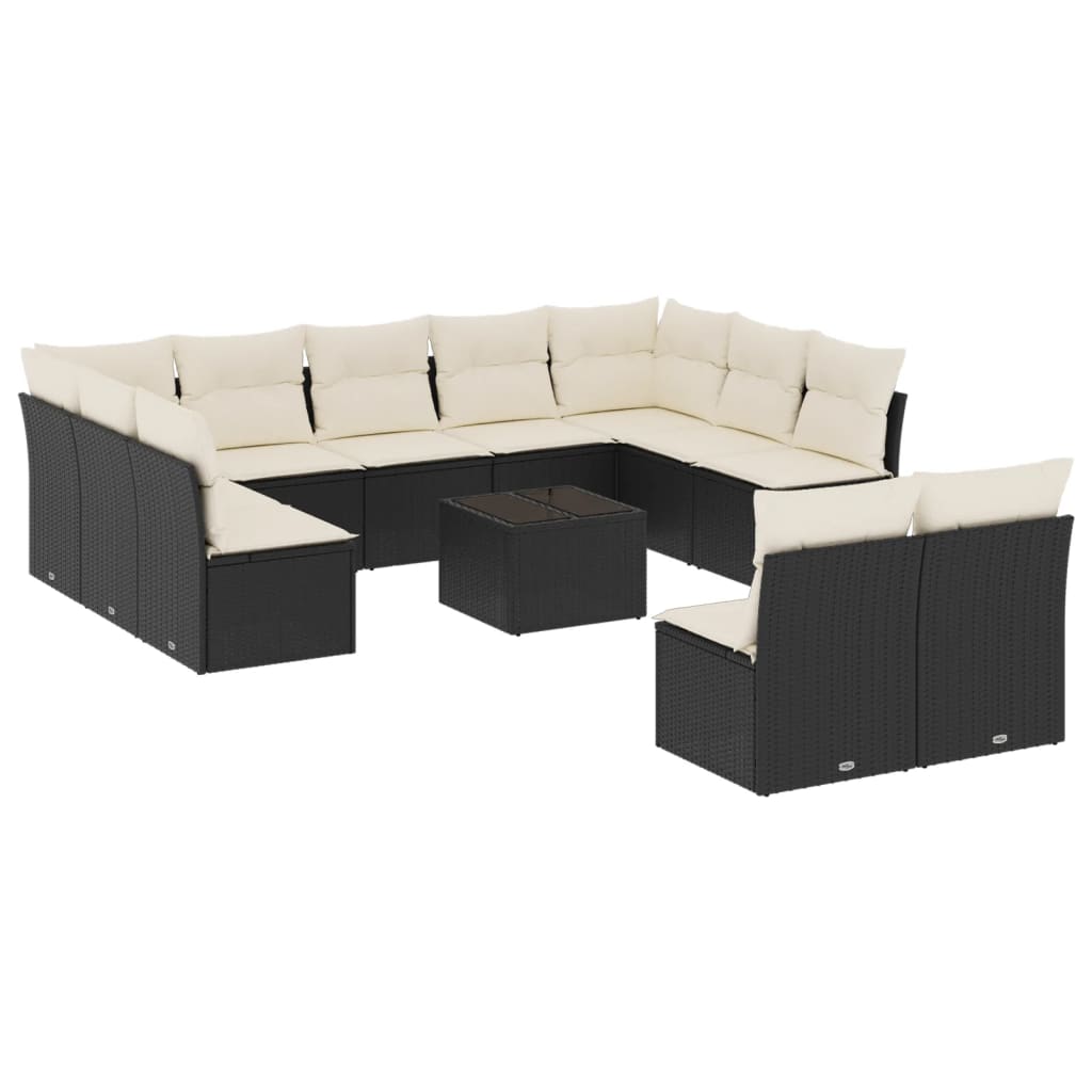 12-delige Loungeset met kussens poly rattan grijs