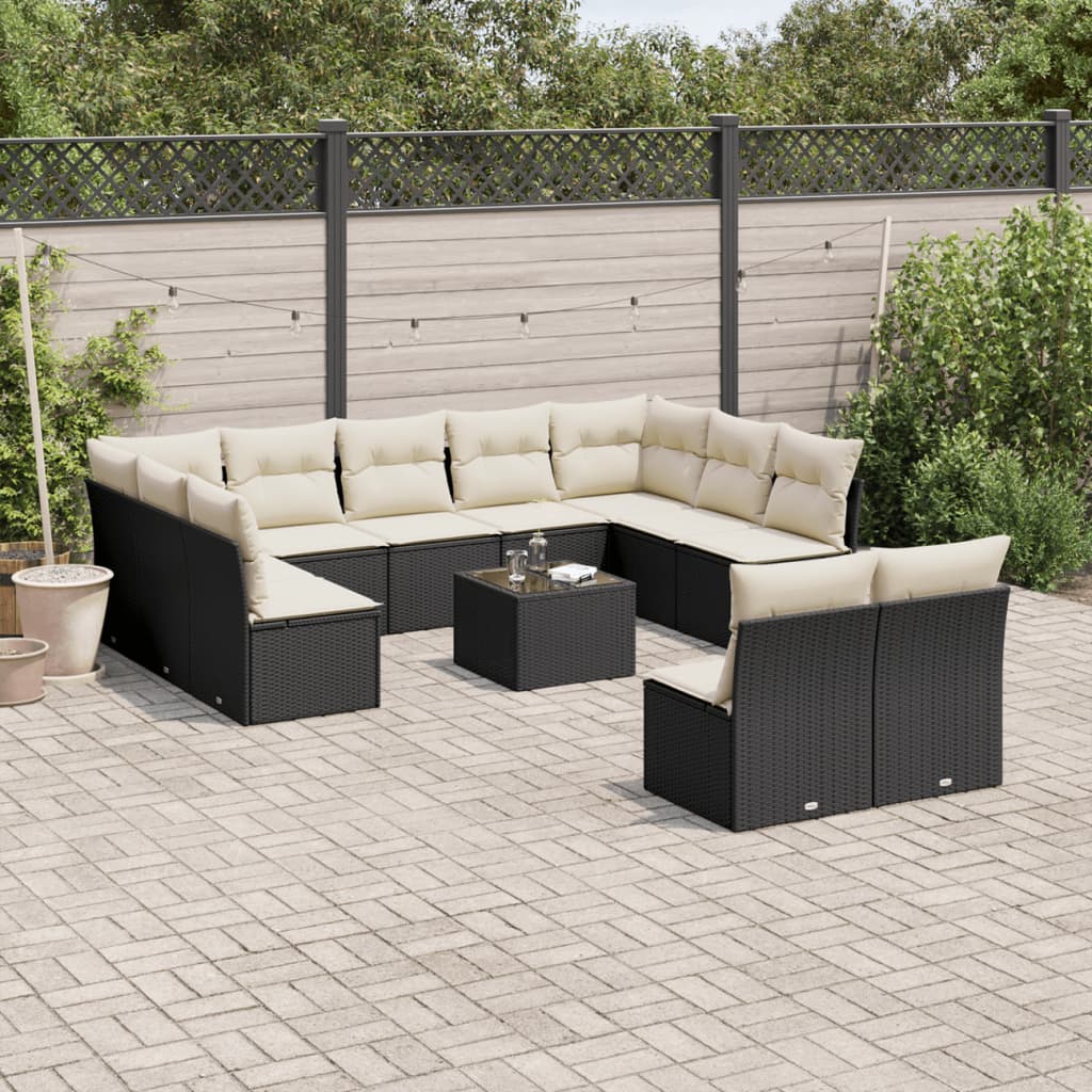 12-delige Loungeset met kussens poly rattan grijs